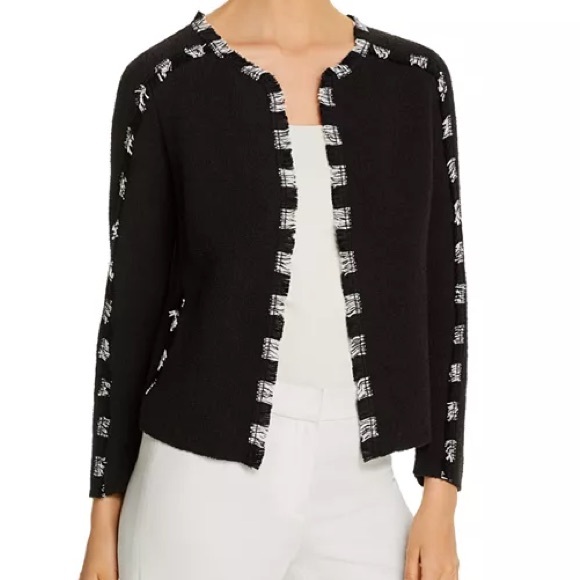 NIC+ZOE Black Fringe Open-Front Cardigan - Size Large - Picture 1 of 9
